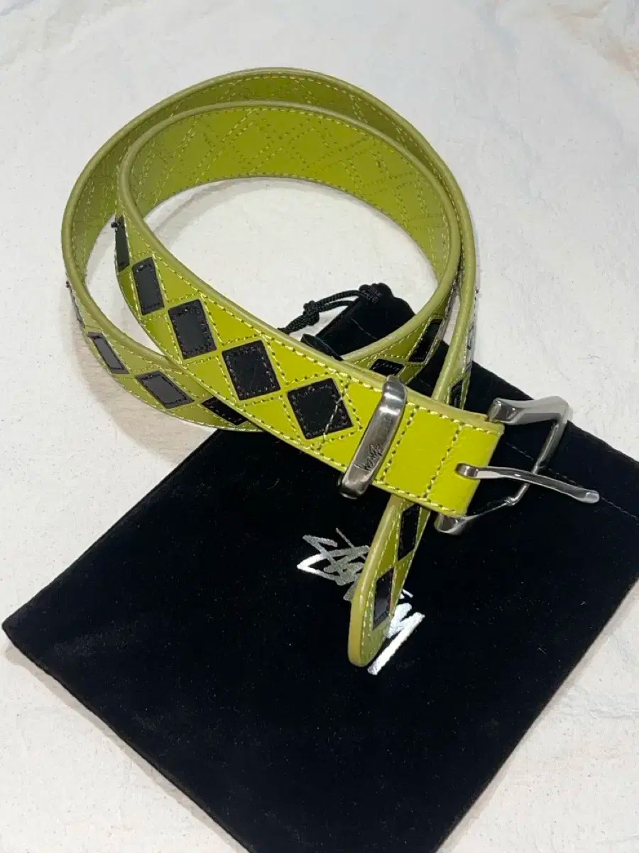 Stussy Argyle Stitch Leather Belt Lime