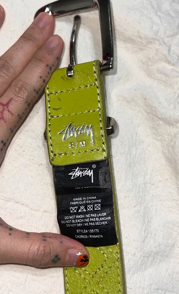 Stussy Argyle Stitch Leather Belt Lime