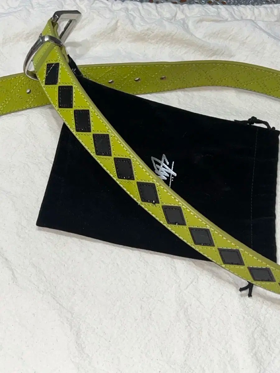 Stussy Argyle Stitch Leather Belt Lime